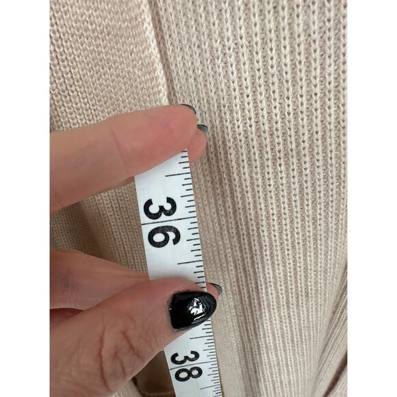 Something Navy Cardigan Sweater Large Beige Tan Neutral Wool Minimalist Capsule - Picture 5 of 6